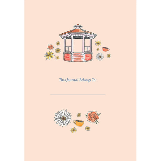 Journal cover with a gazebo illustration and decorative elements on a light pink background