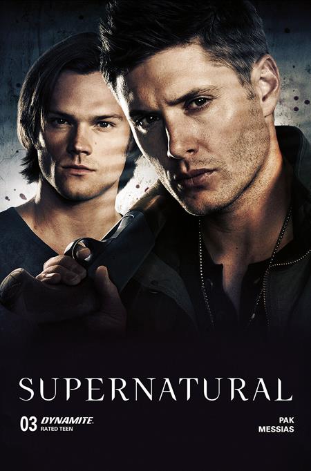 Poster of Sam and Dean from 'Supernatural' holding a shotgun, with the title and Dynamite Entertainment logo.