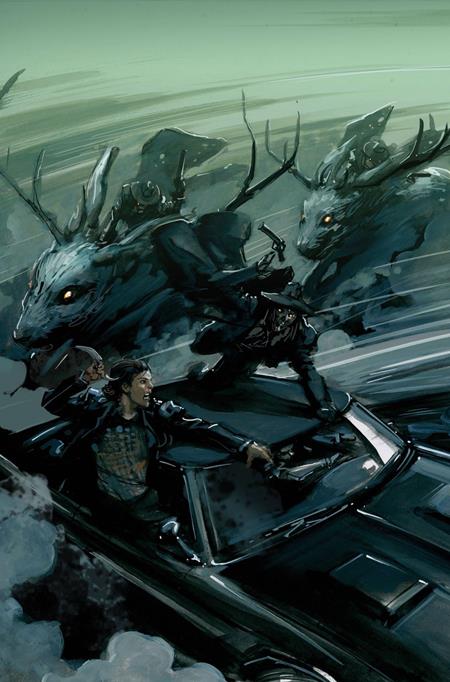 Sam and Dean Winchester fighting monsters while driving their Impala