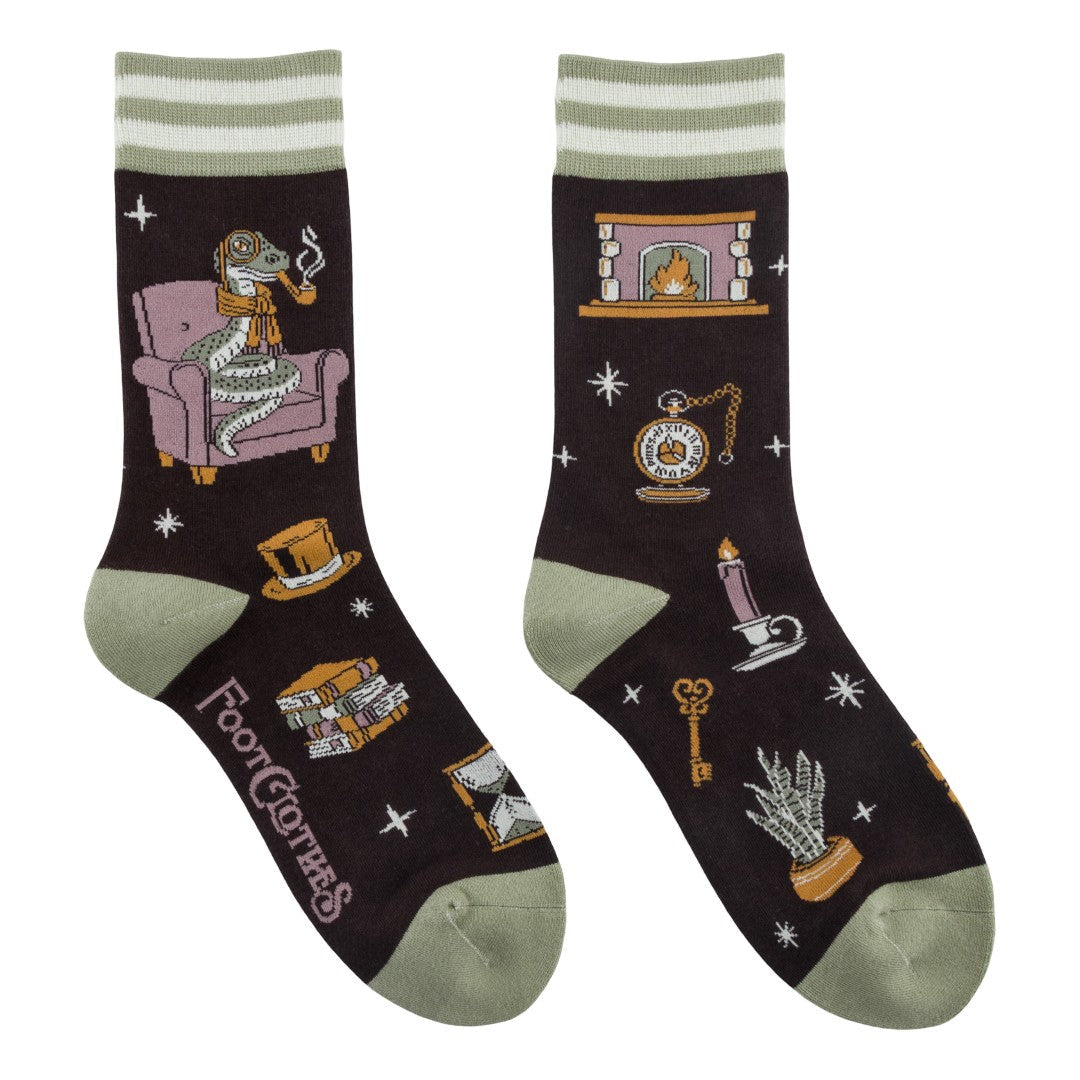 Pair of socks with decorative patterns on a white background