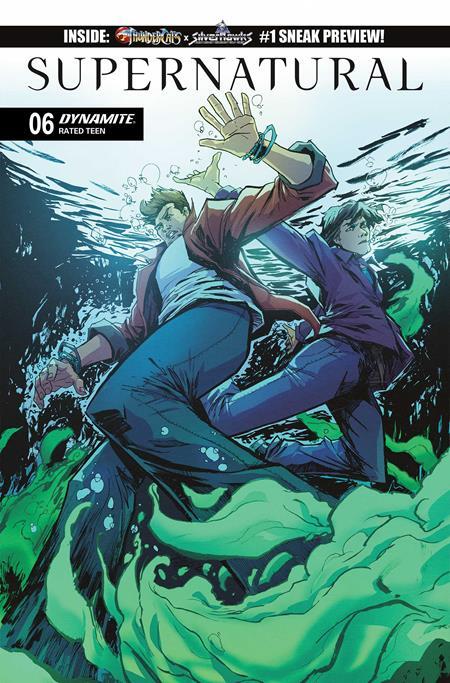 Comic book cover of 'Supernatural' featuring two characters underwater with green energy.
