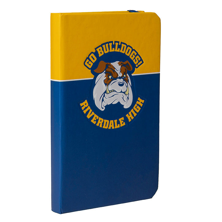 Notebook with bulldog design and 'Go Bulldogs!' text on a yellow and blue background