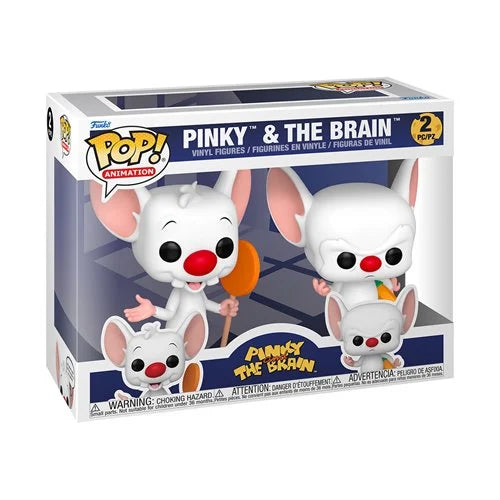 Funko Pop! packaging of Pinky and the Brain figures with colorful design on a white background