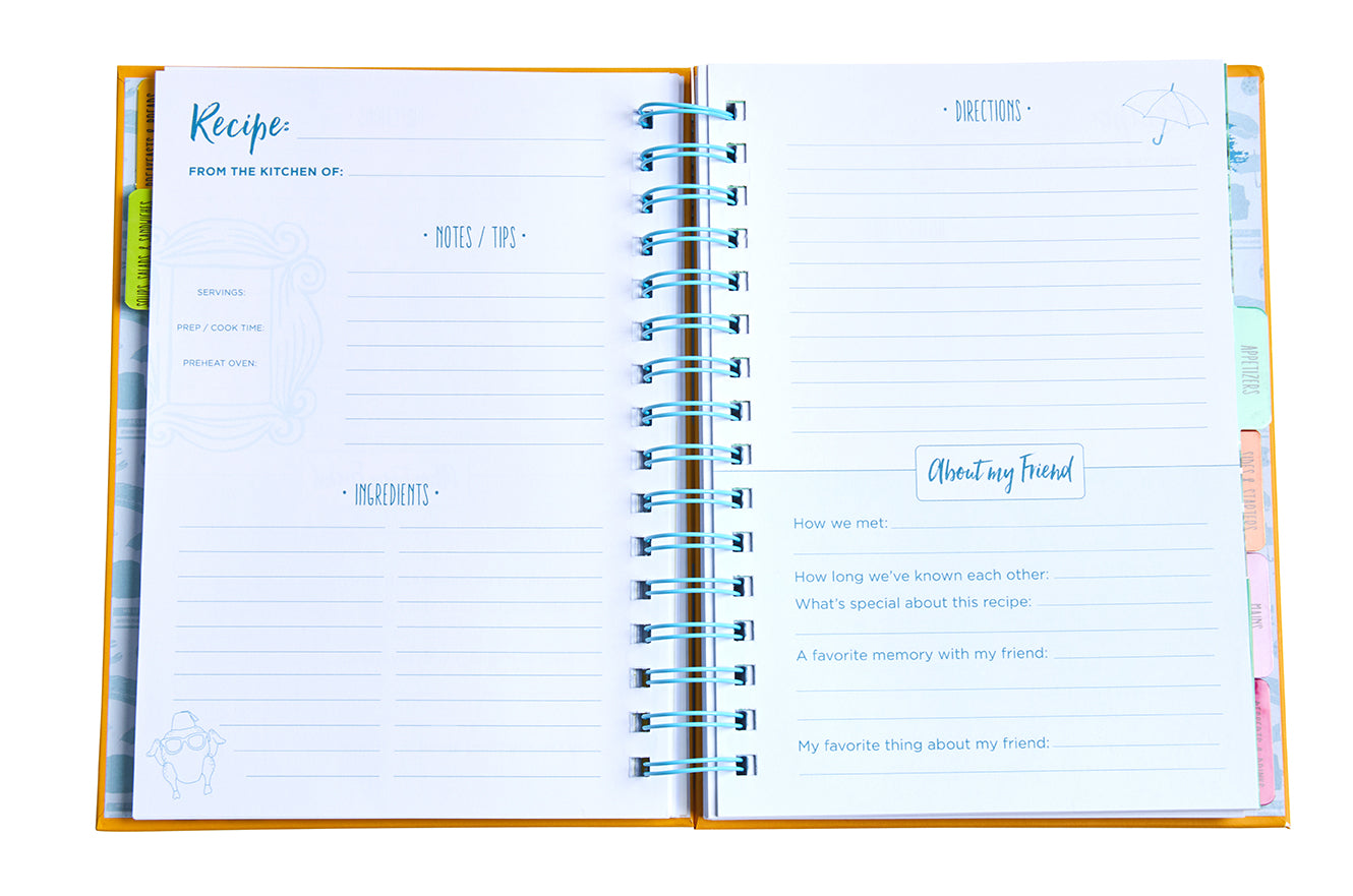 Open spiral-bound notebook with recipe and notes sections on a white background