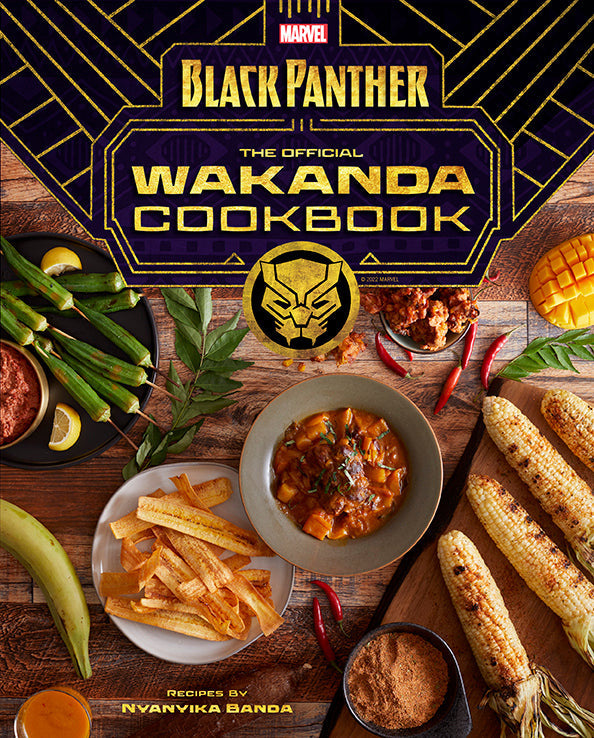 Cookbook cover featuring food and Marvel Black Panther branding