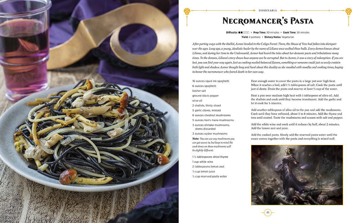 Plate of pasta with text on a magazine or book page