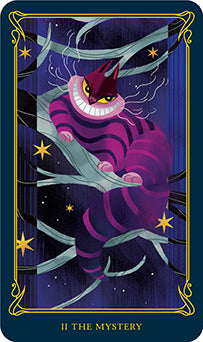 Card featuring a purple cat with a pink nose on a dark blue background with stars.