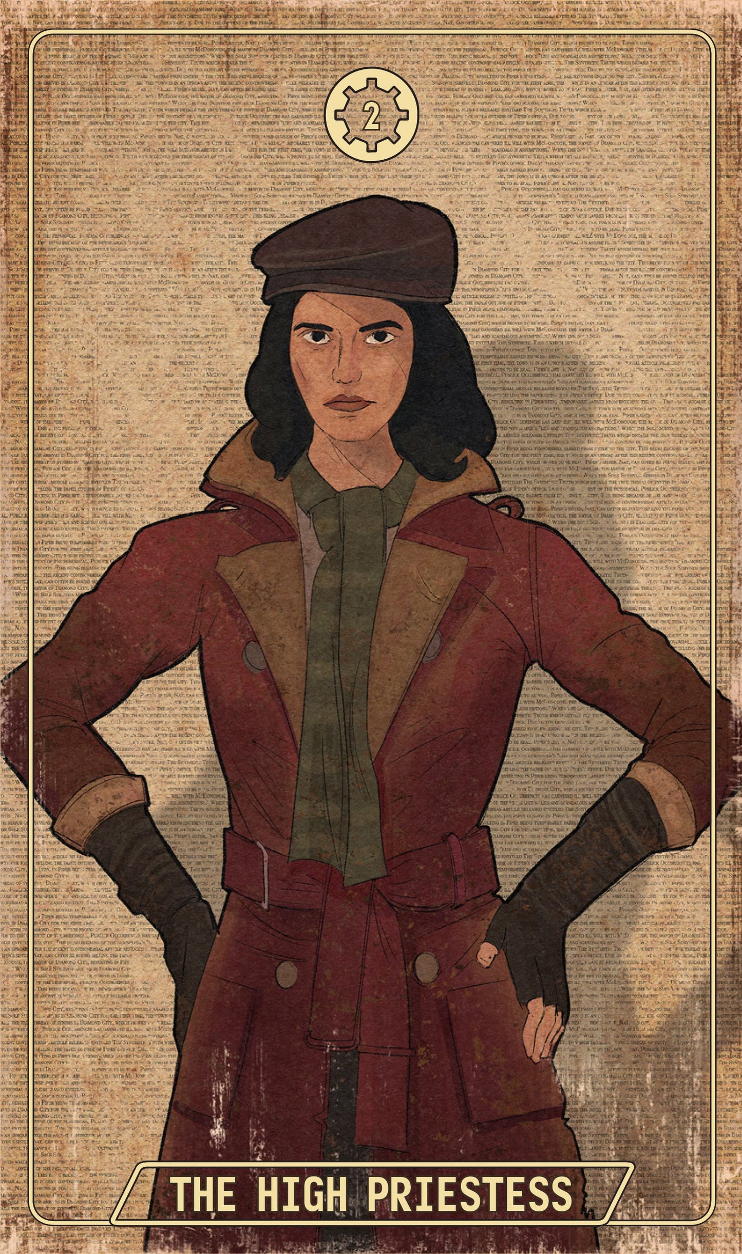 Card featuring a character titled 'The High Priestess' with a vintage design.