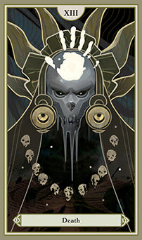 Tarot card titled 'Death' with a skull and bones design.