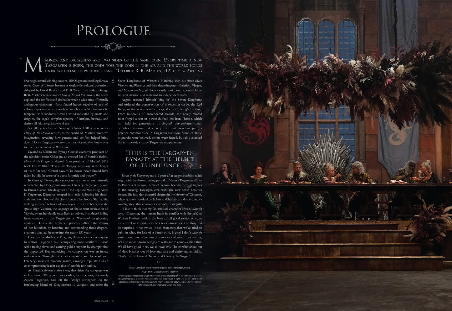 Framed artwork of a scene from 'Game of Thrones' with characters around a table, featuring text on the left.