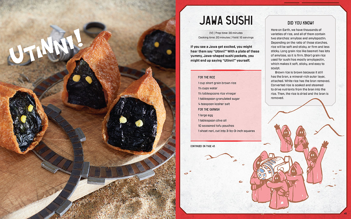 Jawa sushi with a side of information on a wooden board
