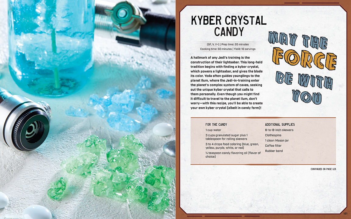 Kyber Crystal Candy with recipe card and ingredients on a white surface
