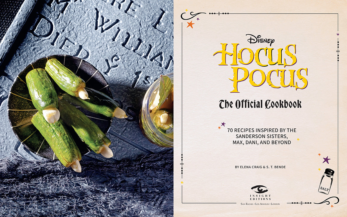 Disney Hocus Pocus cookbook cover with green candy on a dark background