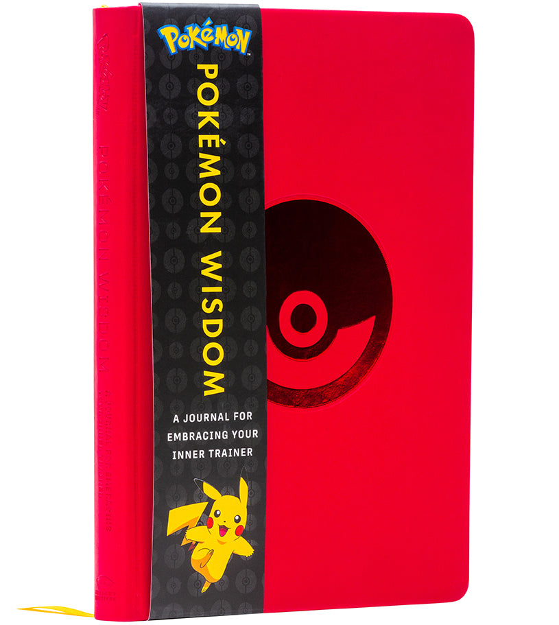 Red notebook with Pokémon branding and a Pokéball symbol on a white background