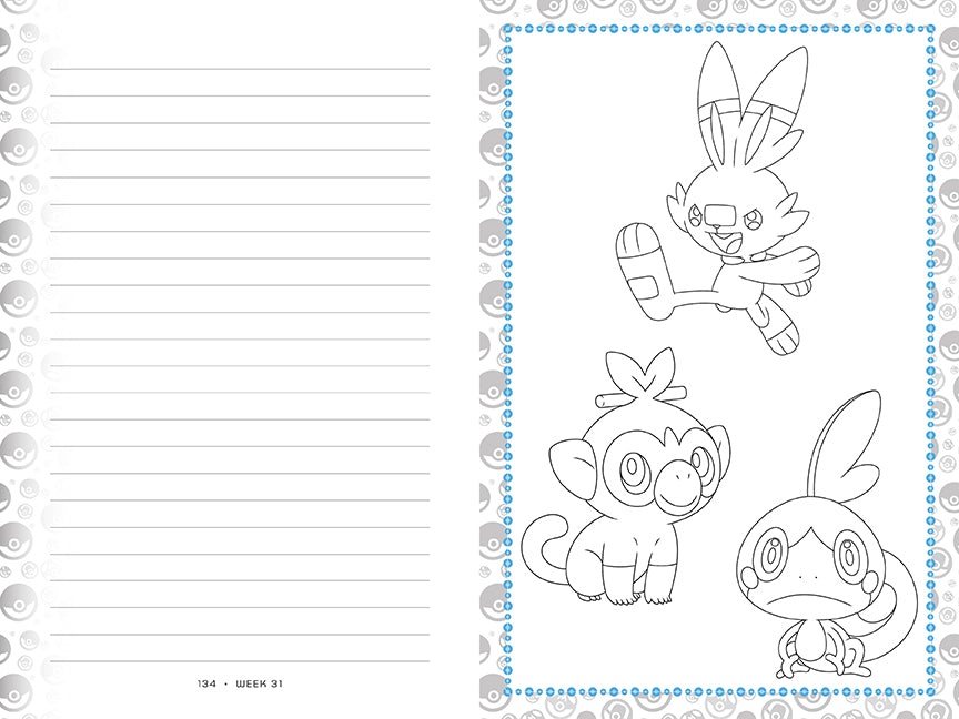 Page from a planner or notebook with cartoon characters on a lined background