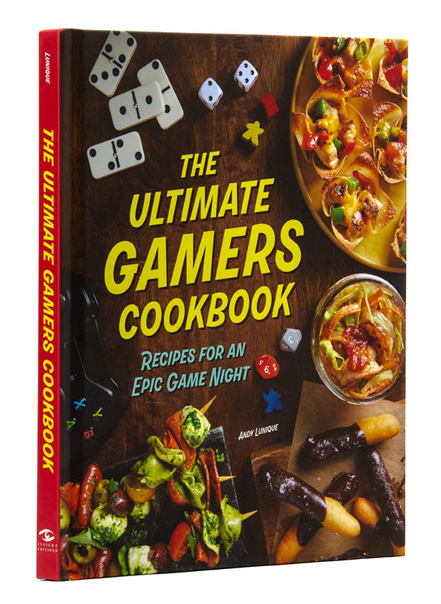 Book titled 'The Ultimate Gamers Cookbook' with food images on a white background