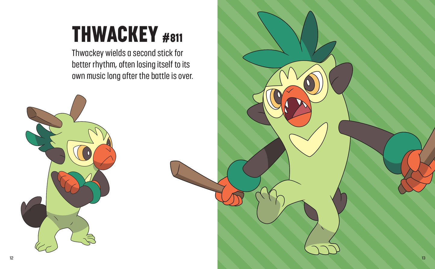 Illustration of a green cartoon character with a stick, labeled 'Thwackey' on a green and white striped background.