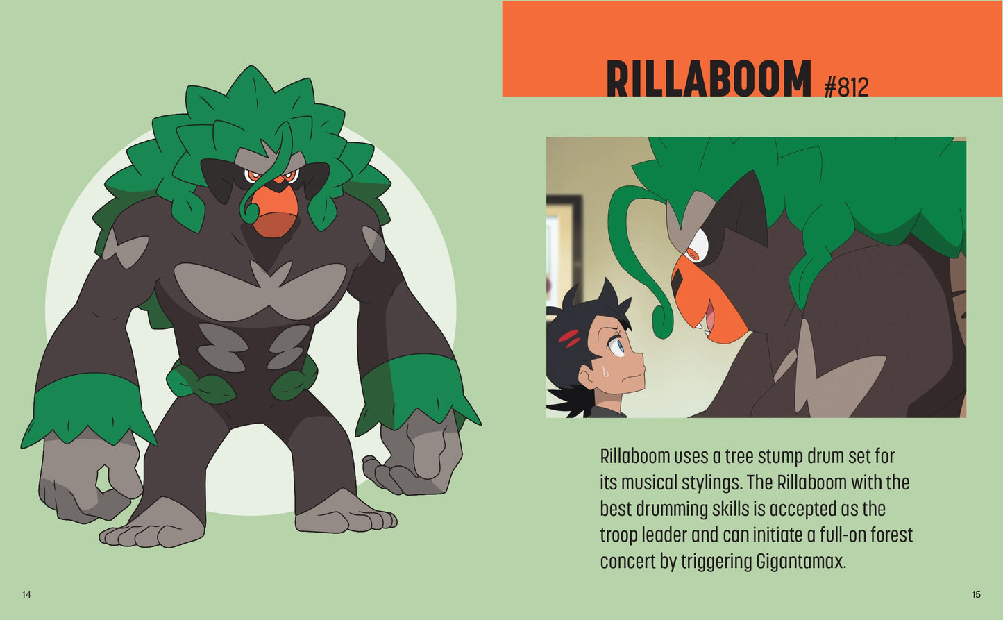 Illustration of Rillaboom from a comic book or graphic novel, with text and character details.
