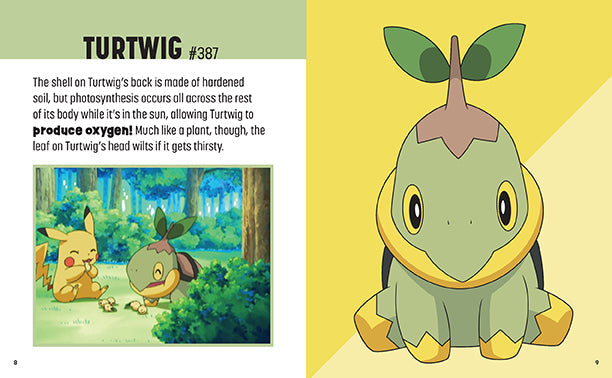 Pokémon Turtwig illustration with descriptive text on a yellow background