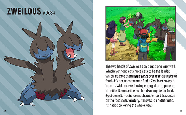 Illustration of a creature named Zweilous with text about its behavior in a comic book style.
