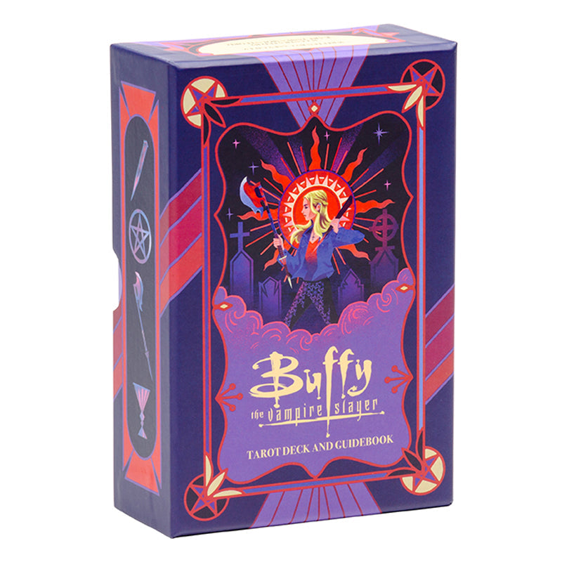 Box for Buffy the Vampire Slayer tarot deck and guidebook with colorful design on a white background
