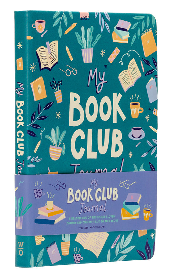 Book Club Journal with colorful design on a blue background