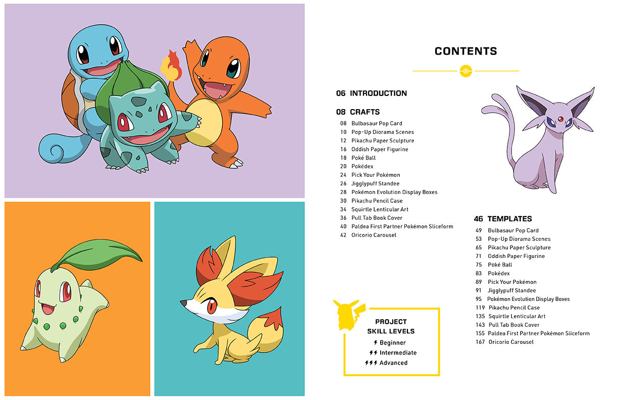 Pokémon-themed book or magazine layout with illustrations and text.