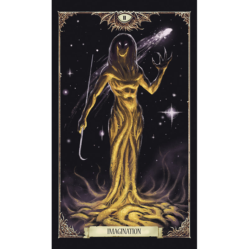 Tarot card with a hooded figure holding a star, titled 'Imagination'.