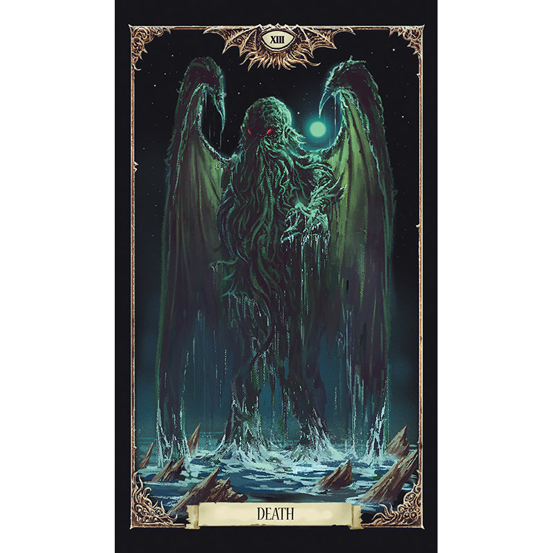 Tarot card featuring an angelic figure with wings spread, labeled 'Death', on a dark background.