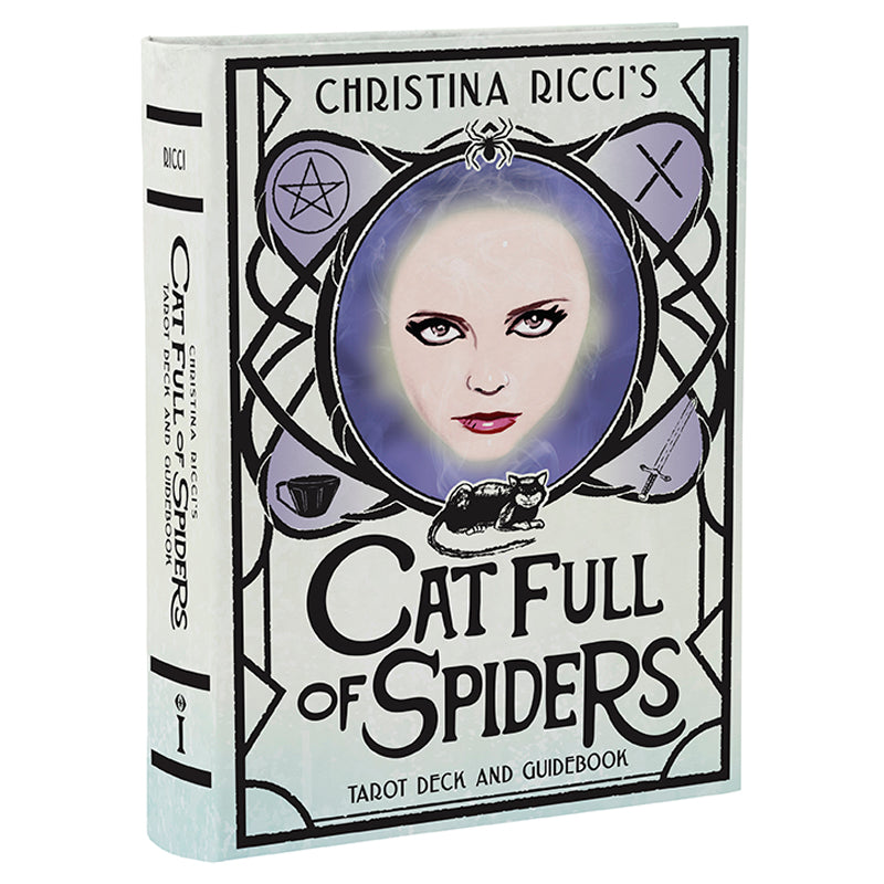 Book titled 'Cat Full of Spiders' by Christina Ricci with a cover featuring a woman's face and a cat.