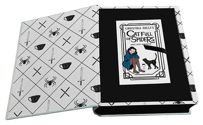 Book titled 'Cat Full of Spiders' by Christina Bigelow with a black and white design on the cover.