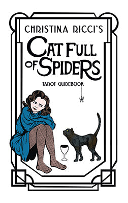 Cover of 'Cat Full of Spiders' tarot guidebook with a woman and cat illustration.