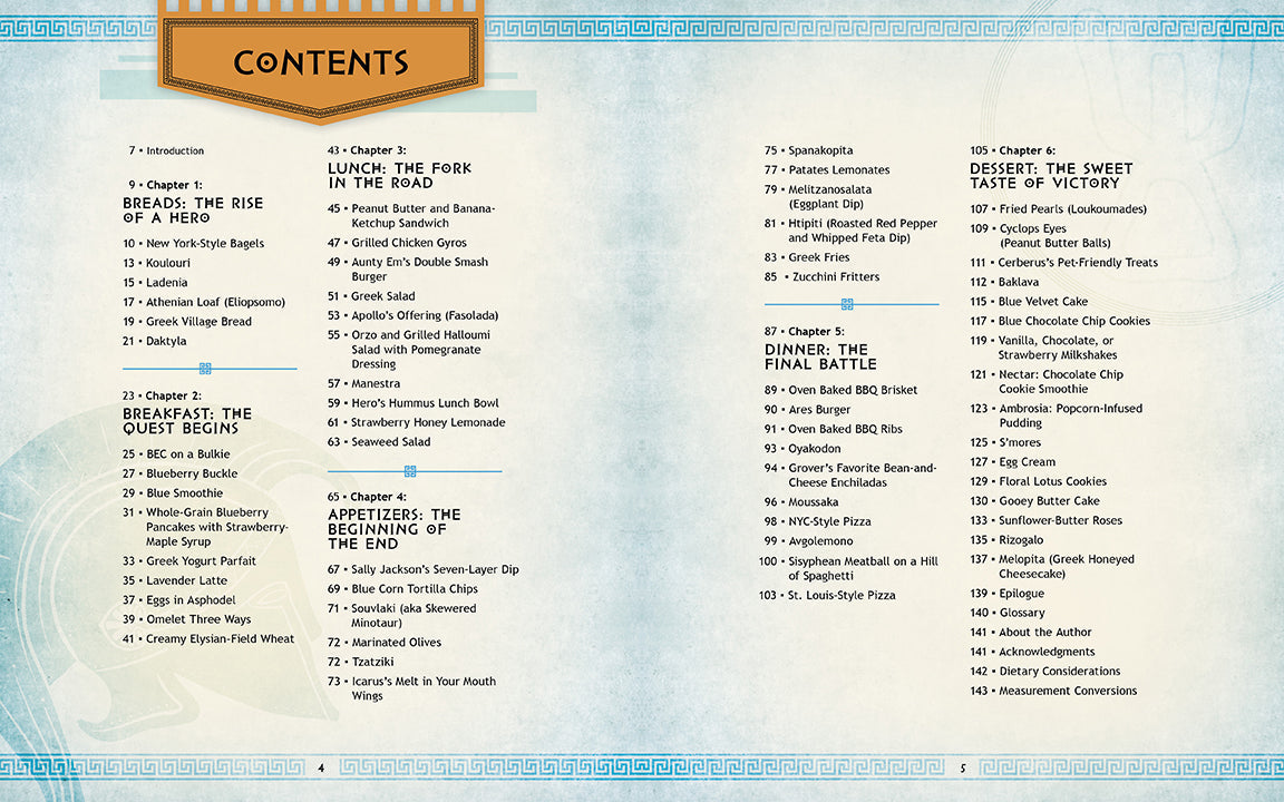 Table of contents for a cookbook with a blue gradient background