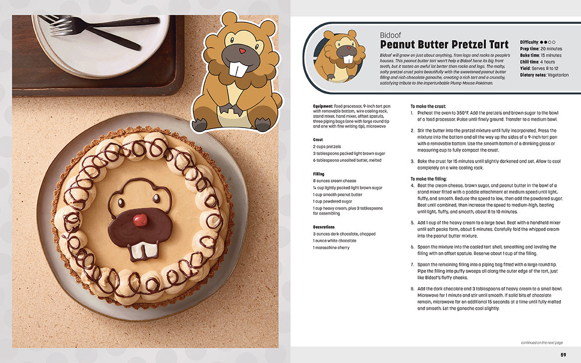 Peanut Butter Pretzel Tart with cartoon lion character and recipe on a magazine page.