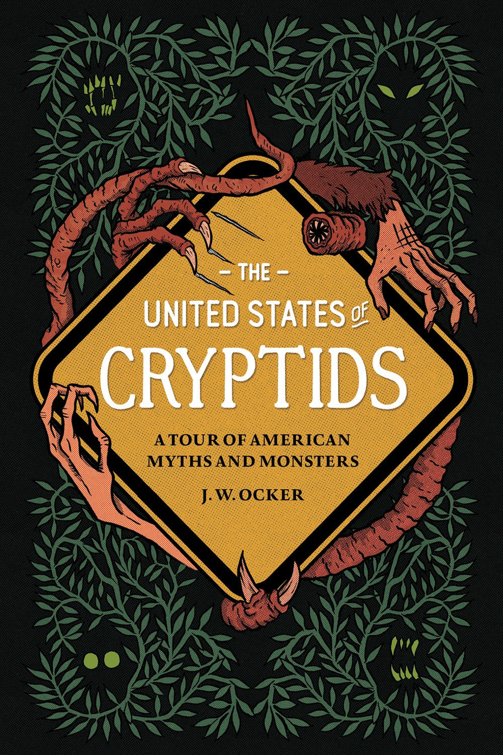 Book cover for 'The United States of Cryptids' featuring illustrations of various mystical creatures.