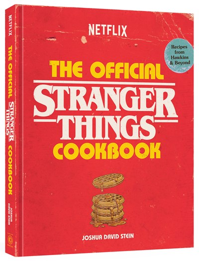 Red cookbook titled 'The Official Stranger Things Cookbook' by Netflix on a white background