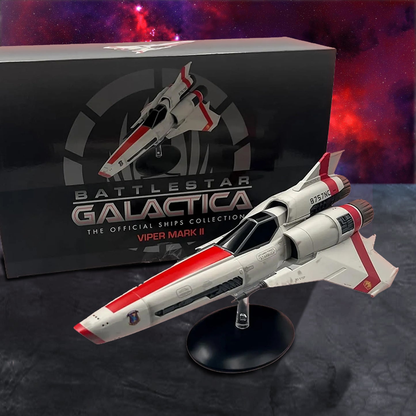 A scale replica of Starbuck's Viper MKII from the reimagined Battlestar Galactica series