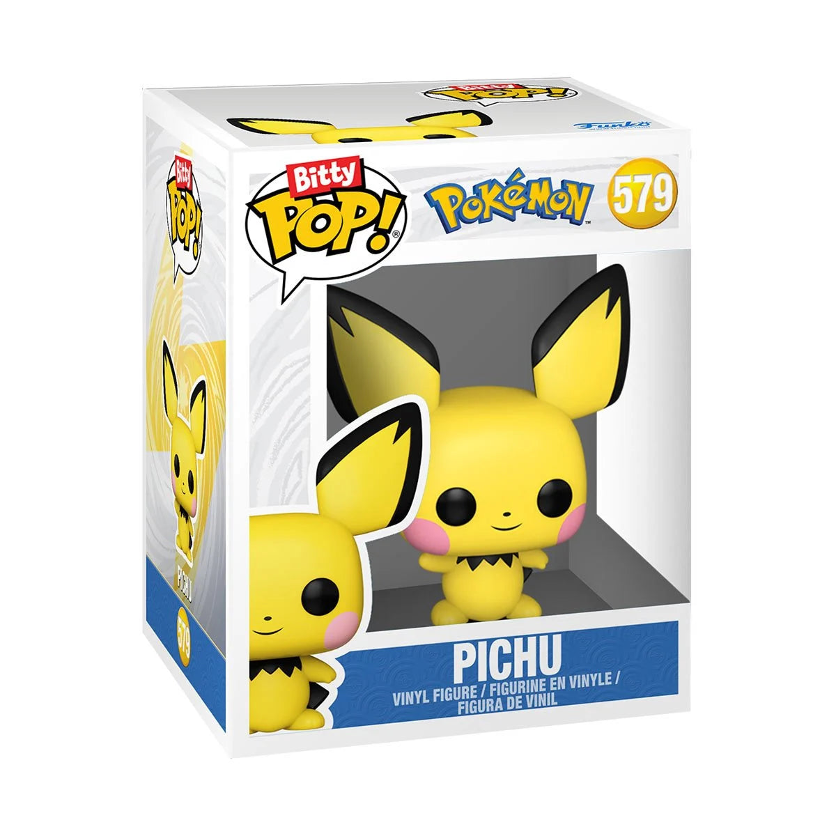 A cardboard package containing a Funko Bitty Pop! figurine of the Pokemon character Pichu.