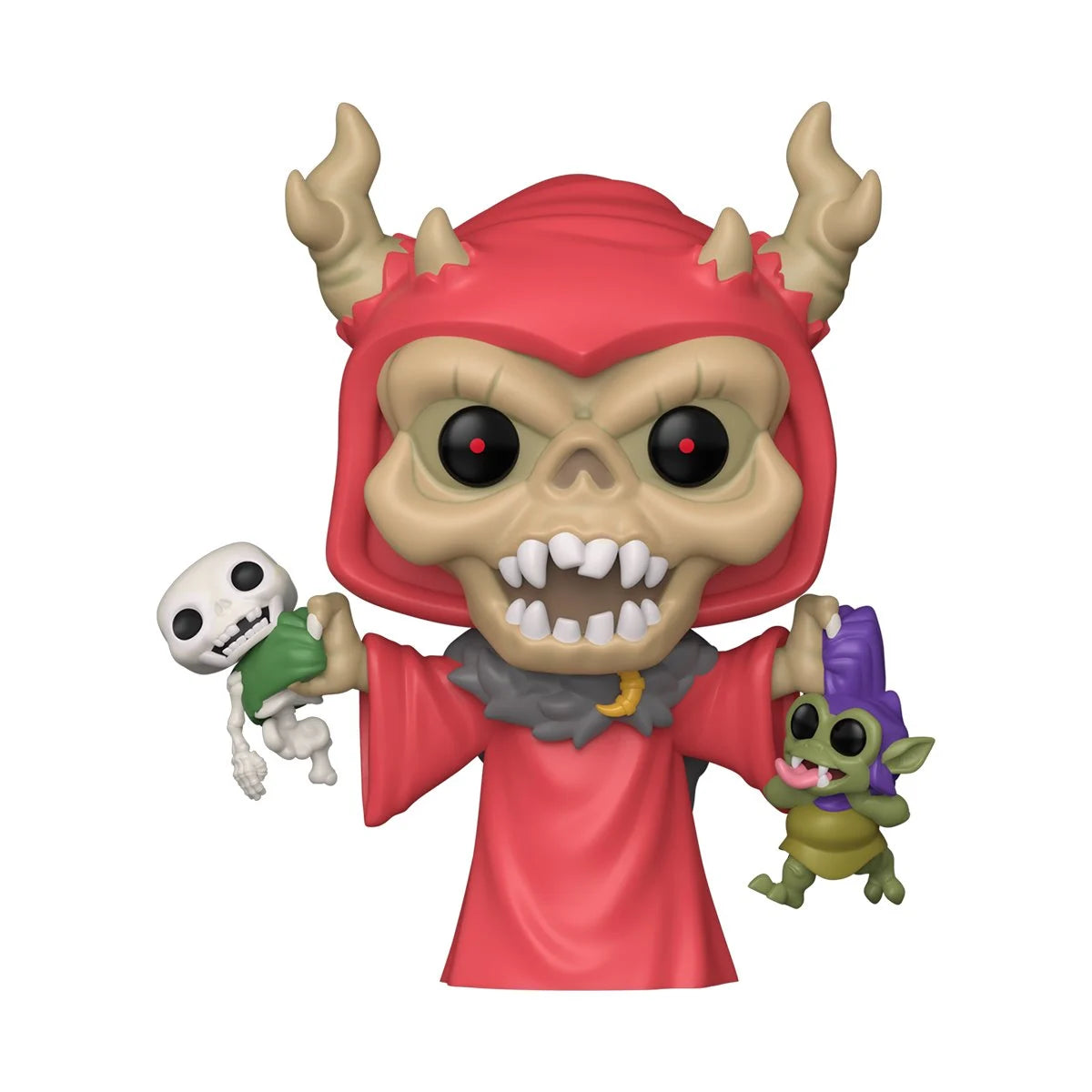 A bobblehead figure depicting the character The Horned King from The Black Cauldron. He is holding two creepy figures in his hands.