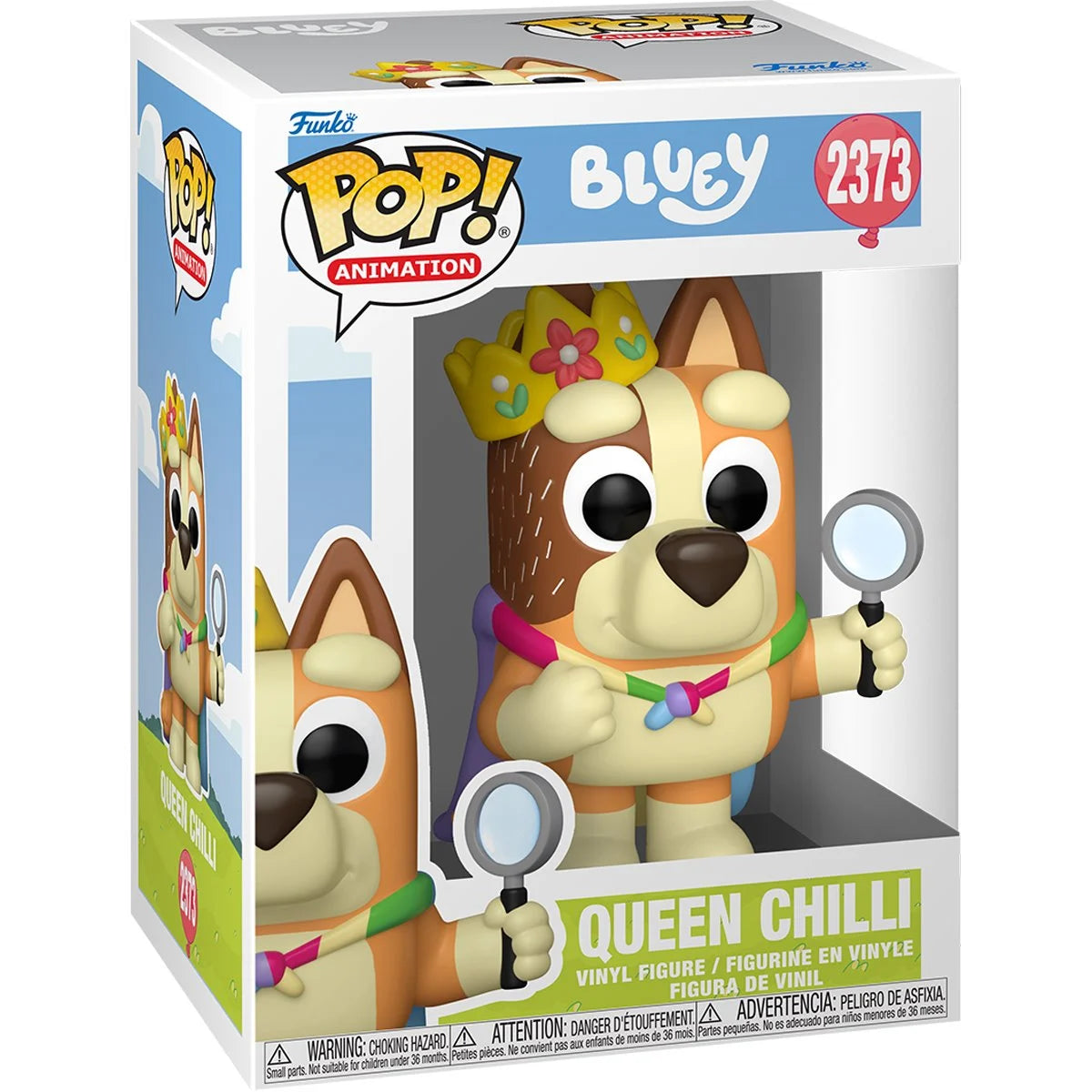 Funko Pop! vinyl figure in cardboard package, depicting Queen Chili from Bluey