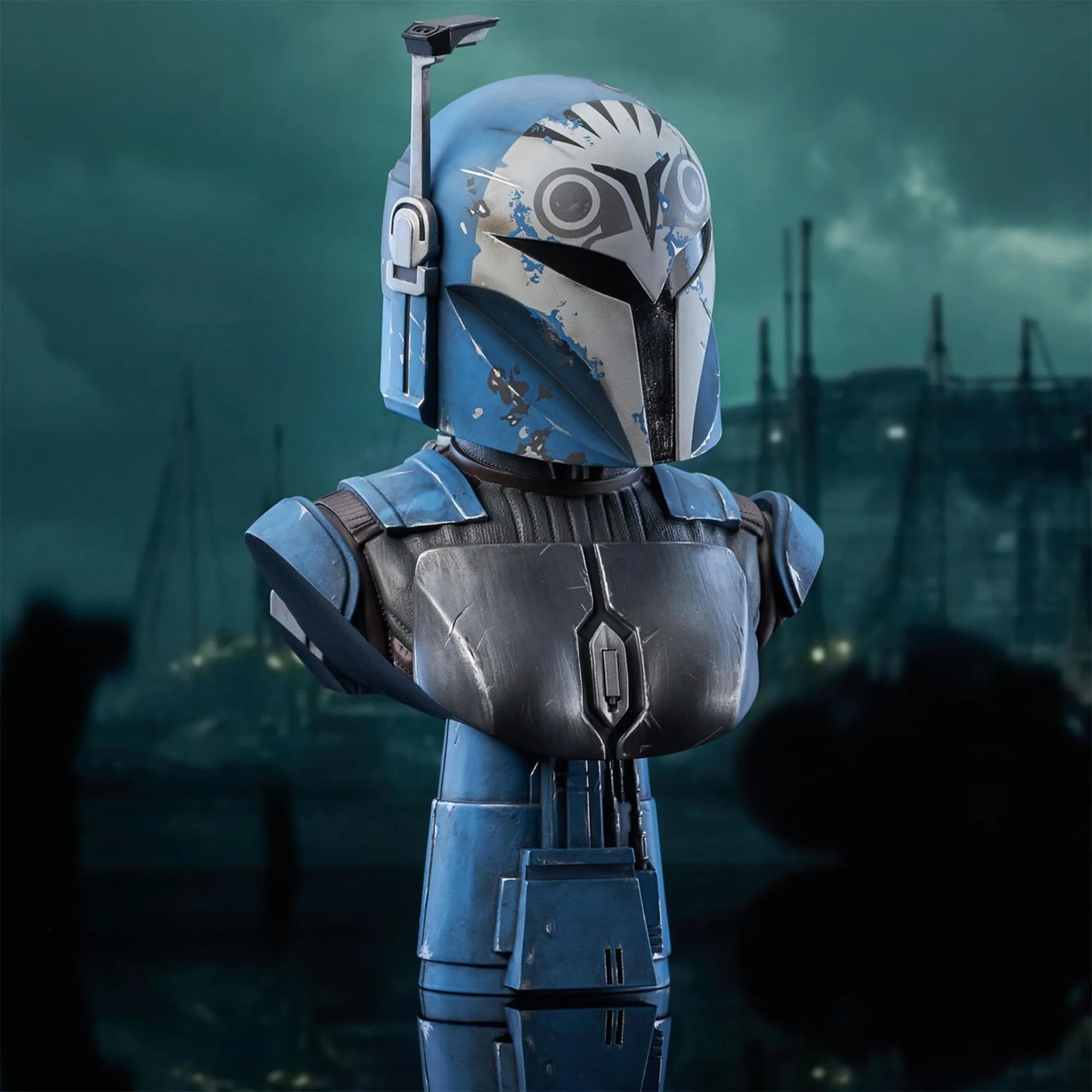A resin bust depicting Bo-Katan from The Mandalorian
