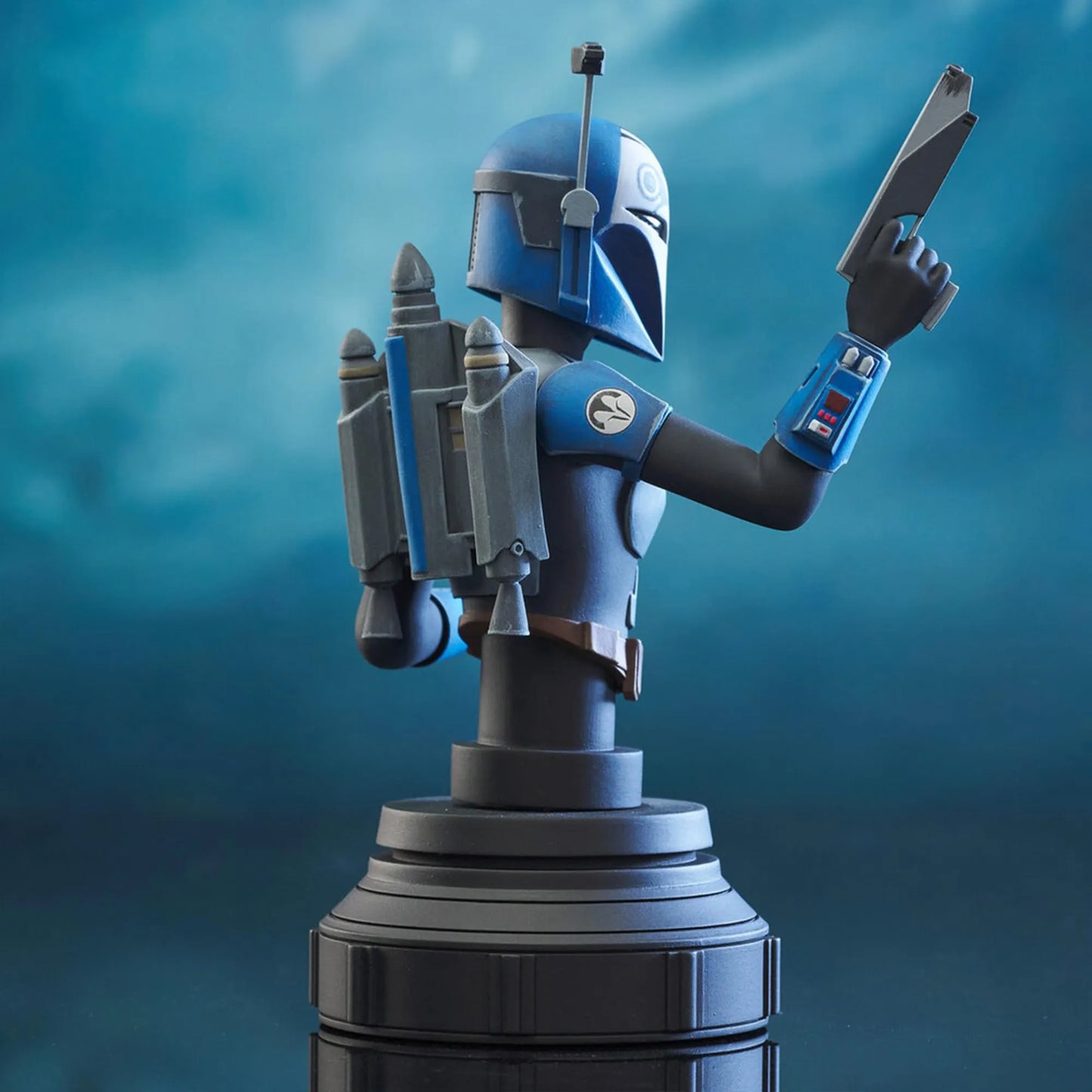 A resin bust depicting Bo-Katan from Star Wars The Clone Wars