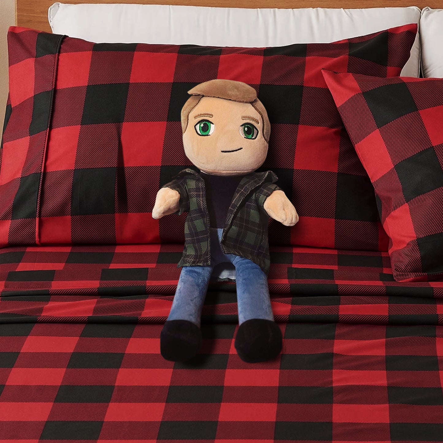 Plush toy with a checkered background