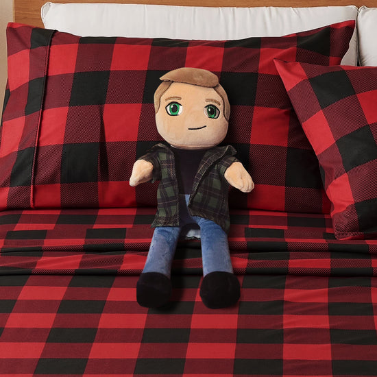 Plush toy with a checkered background