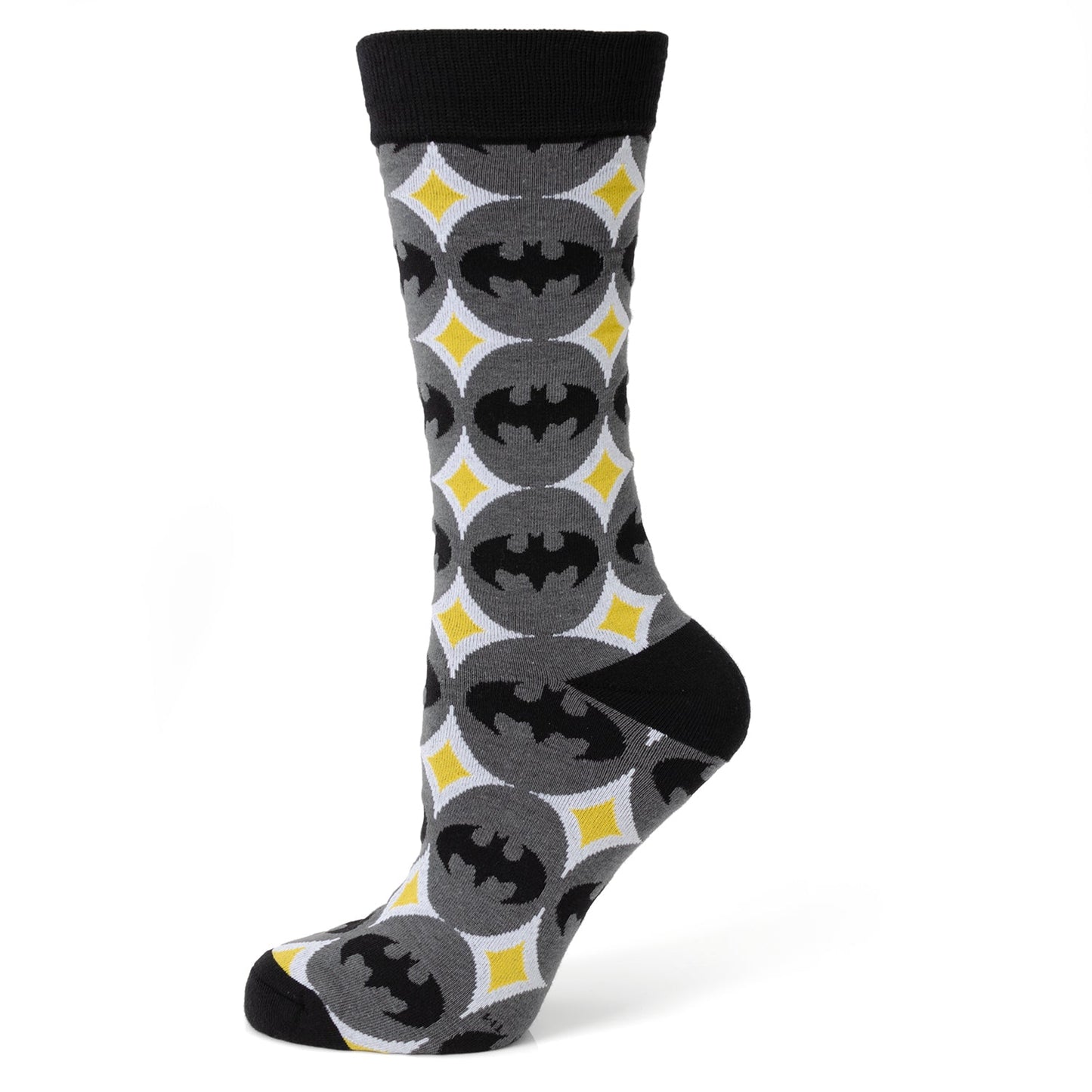 Batman patterned sock on a white background