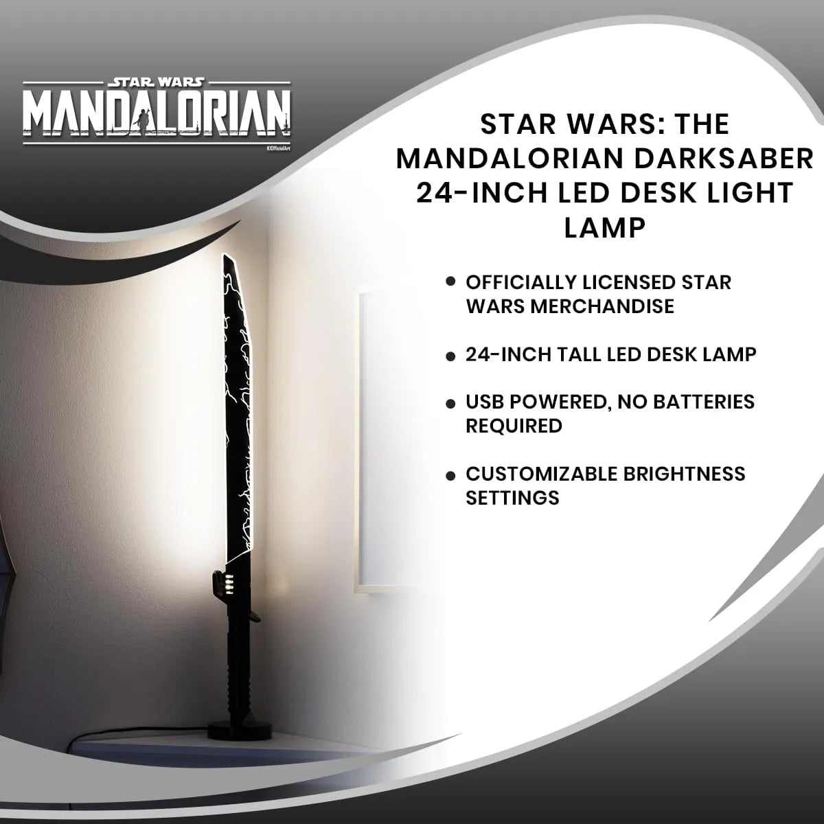 An LED Lamp depicting the Darksaber from "The Mandalorian" series.
