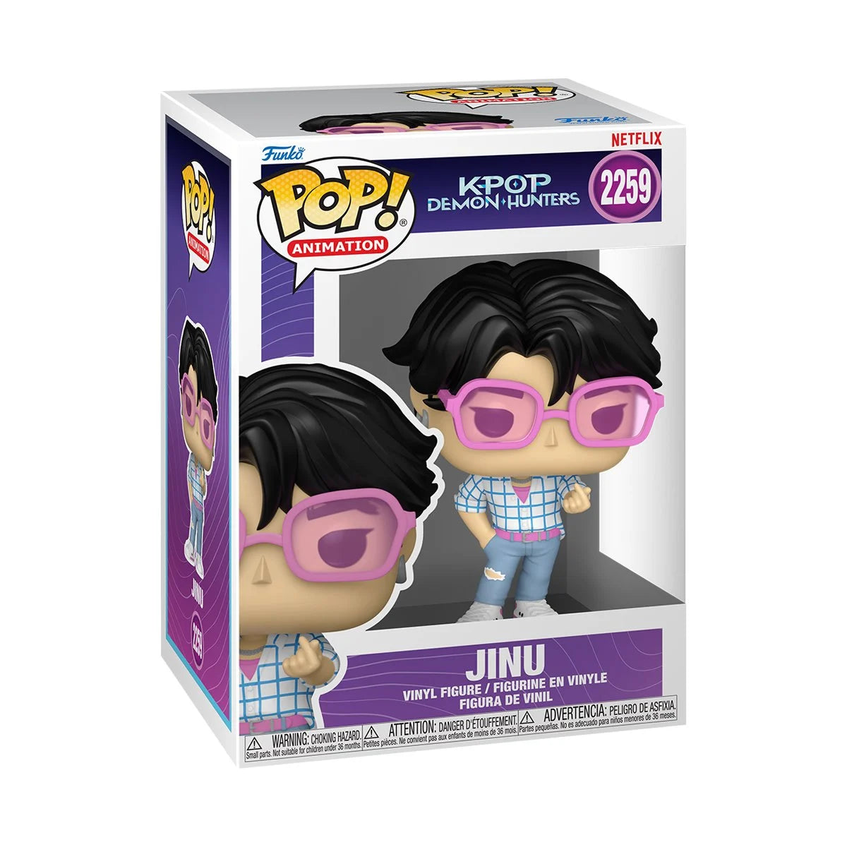 A Funko Pop! vinyl figurine depicting the character Jinu from the series "KPop Demon Hunters." The figurine is in a Funko package with a window display.