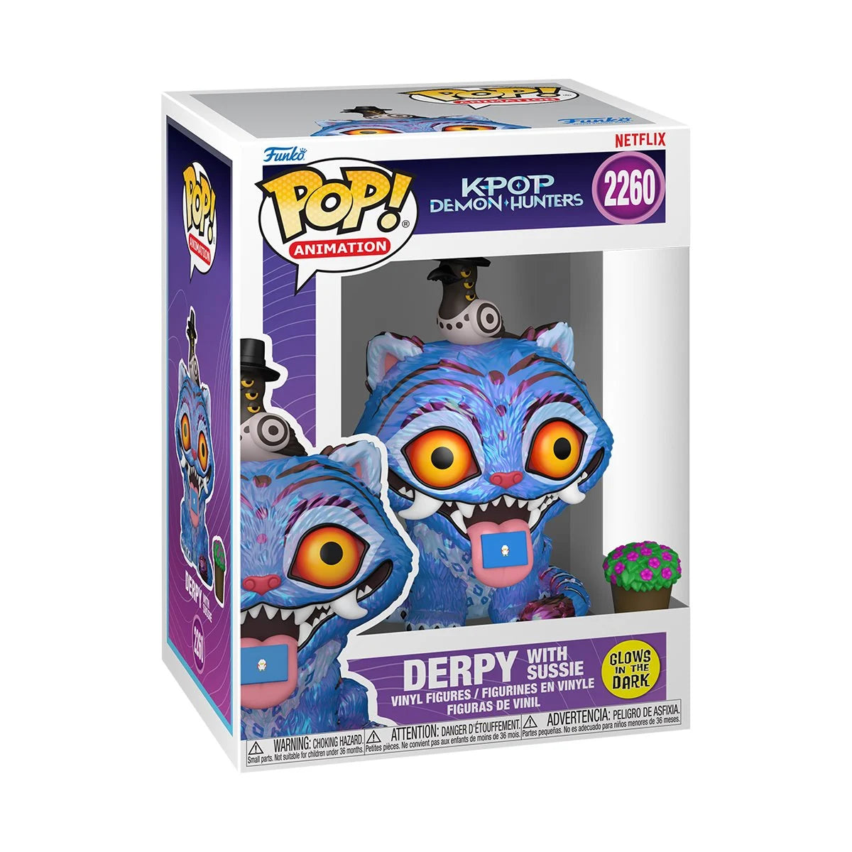 A Funko Pop! vinyl figurine depicting the character Mira from the series "KPop Demon Hunters." On its head is the character Sussie. The figurine is in a Funko package with a window display.
