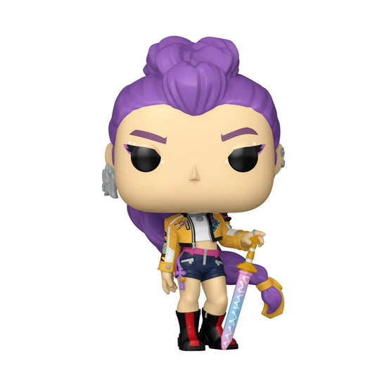 A Funko Pop! vinyl figurine depicting the character Rumi from the series "KPop Demon Hunters."