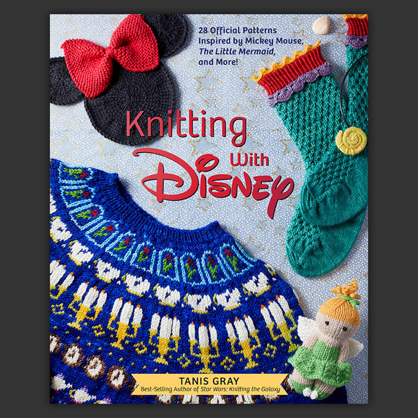 Book cover of 'Knitting with Disney' featuring knitted items inspired by Disney characters.